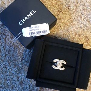 Chanel CC Dore/Cristal Pave Ring